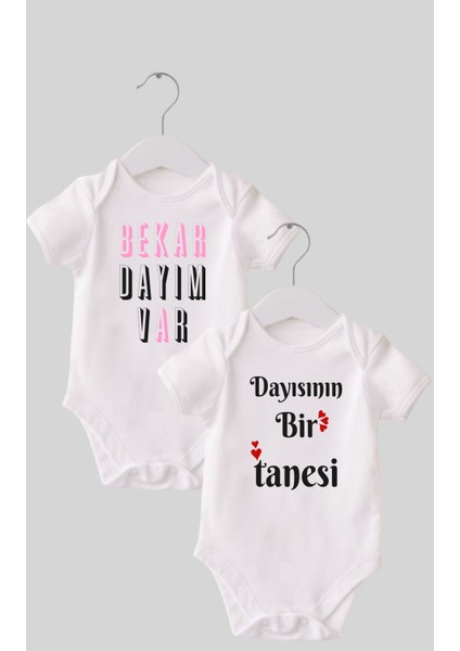 2 Dayı Set 2 'li Organik Pamuk Baskılı Bebek Body Zıbın ZBN210