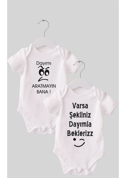 9 Dayı Set 2 'li Organik Pamuk Baskılı Bebek Body Zıbın ZBN210
