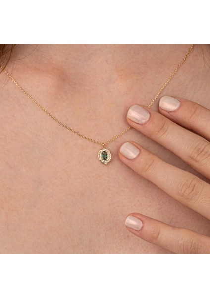 Altın Kolye - Altın Kolye - Zümrüt Oval Taşlı 14 Ayar Altın Kolye modelleri