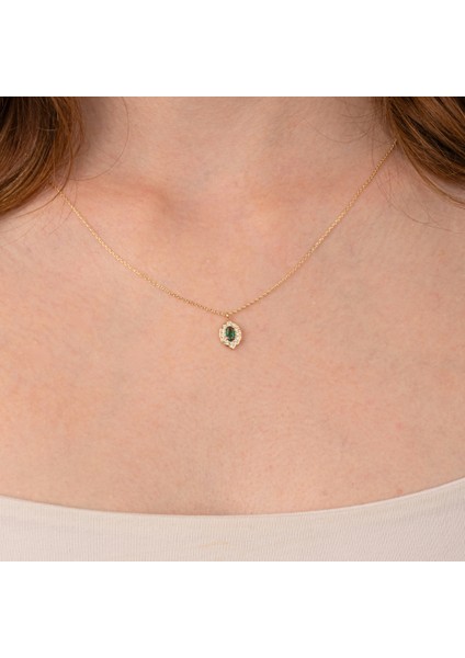 Altın Kolye - Altın Kolye - Zümrüt Oval Taşlı 14 Ayar Altın Kolye fırsatları