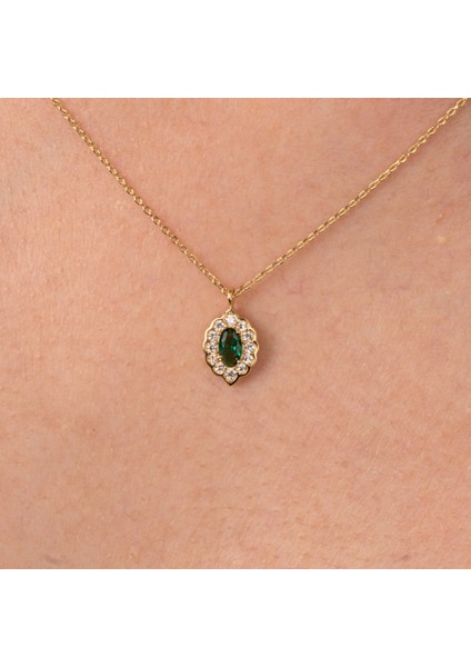 Altın Kolye - Altın Kolye - Zümrüt Oval Taşlı 14 Ayar Altın Kolye indirimleri