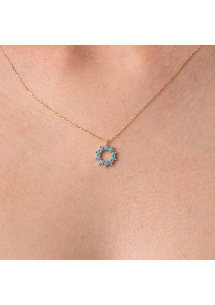 Altın Kolye - Altın Kolye - Yuvarlak Firuze (Turkuaz) Taşlı 14 Ayar Altın Kolye fiyatları