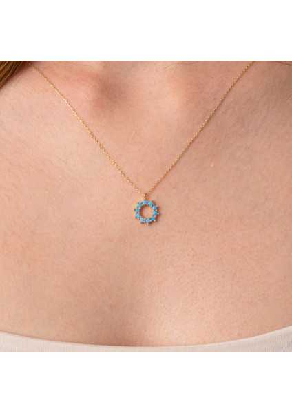 Altın Kolye - Altın Kolye - Yuvarlak Firuze (Turkuaz) Taşlı 14 Ayar Altın Kolye fırsatları
