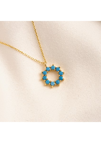 Altın Kolye - Altın Kolye - Yuvarlak Firuze (Turkuaz) Taşlı 14 Ayar Altın Kolye indirimleri