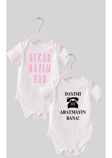 8 Dayı Set 2 'li Organik Pamuk Baskılı Bebek Body Zıbın ZBN210