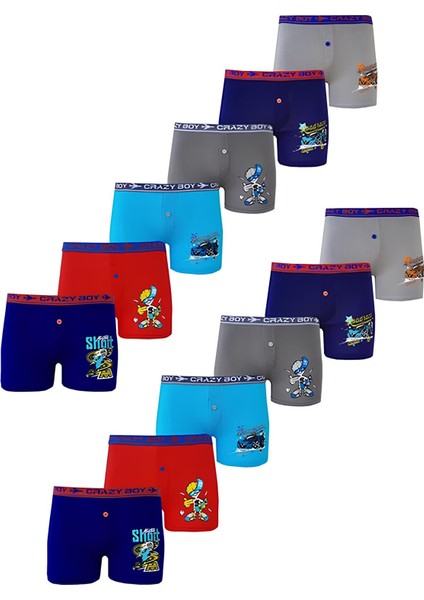Tutku 0253 Erkek Çocuk Karışık Desenli Ekonomik 12 Li Paçalı Boxer