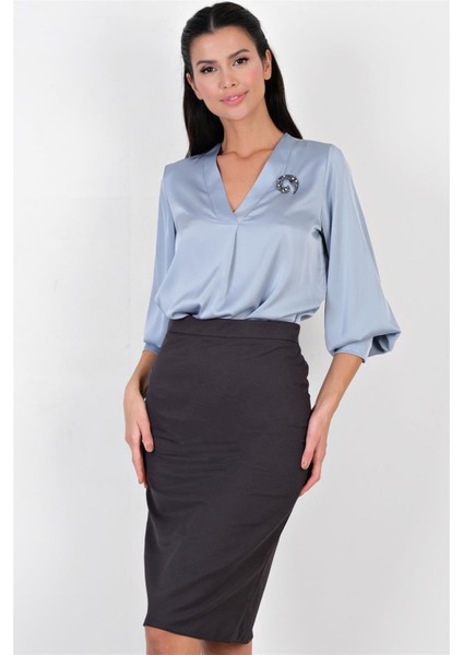 Marsh V Yaka Saten Bluz MAVİ