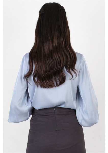 Marsh V Yaka Saten Bluz MAVİ modelleri