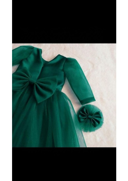 Kız Çocuk Yeşil Uzun Tül Kol Elbise fiyatları