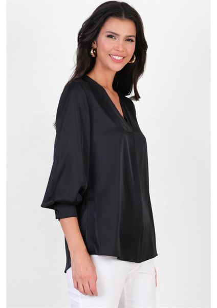 Marsh V Yaka Saten Bluz SİYAH fiyatları