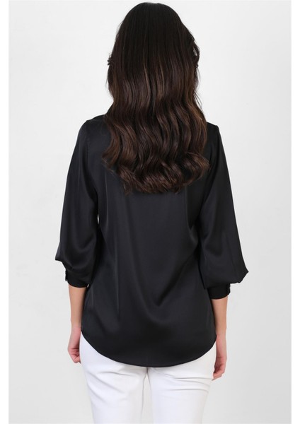 Marsh V Yaka Saten Bluz SİYAH fırsatları