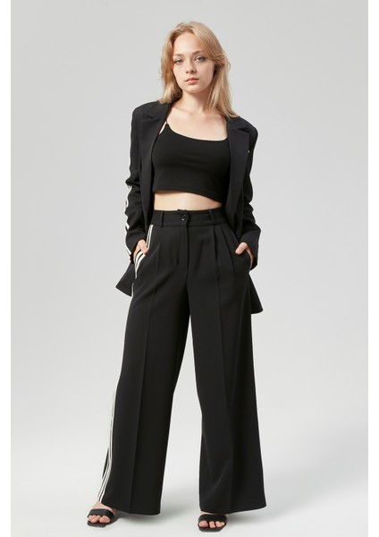 Kadın Şerit Detaylı Palazzo Pantolon