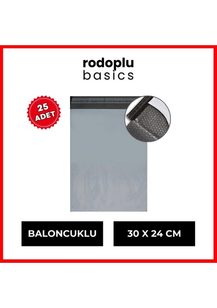 Rodoplu Basics | Kargo Poşeti, Yırtılmaya - Darbeye Dayanıklı Patpat, Baloncuklu Naylon Poşet, 30 x 24 Cm, 25 Adet