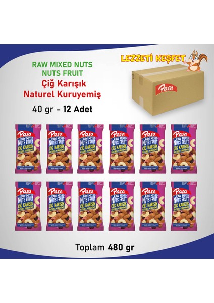 Paşa Kuruyemiş Çiğ Karışık Naturel Kuruyemiş 40 gr x 12 Adet