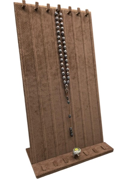 Yerli Üretim Keten Kumaş Kahve Renk 45/25 cm Ayaklı Tırnaklı Tesbih Yüzük Kombin Sergileme Standı