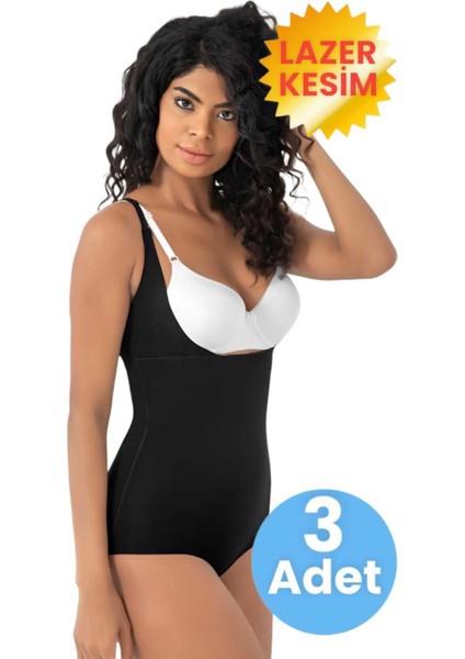 Kadın Lazer Kesim Iz Yapmaz Göğüs Destekli Askılı Toparlayıcı Body Slip Korse 3'lü Set