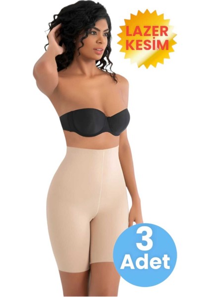 Kadın Dikişsiz ve Toparlayıcı Lazer Kesim Yüksek Bel Paçalı Korse 3'lü Set