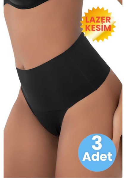 Kadın Lazer Kesim Karın Toparlayıcı ve String Korse 3'lü Set