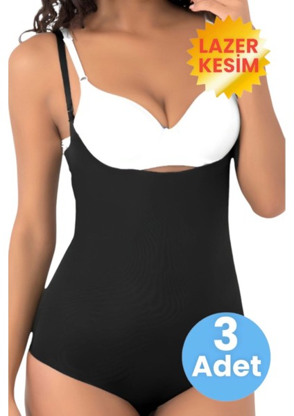 Kadın Lazer Kesim ve Toparlayıcı Göğüs Altı Askılı Body Korse 3'lü Set