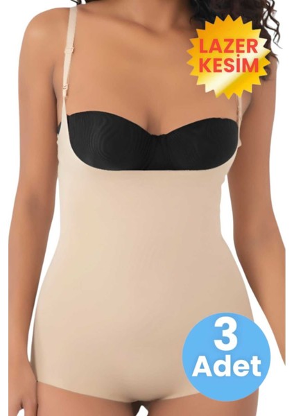 Kadın Lazer Kesim ve Toparlayıcı Göğüs Altı Askılı Body Korse 3'lü Set