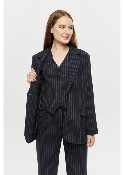 Kadın Regular Astarlı Dokuma Çizgili Blazer Ceket indirimleri