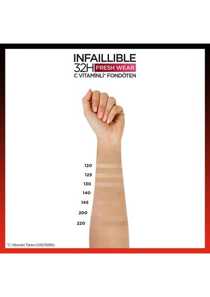 L'Oréal Paris Infaillible 32H Fresh Wear C Vitaminli Fondöten - 130 True Beige Kapatıcı