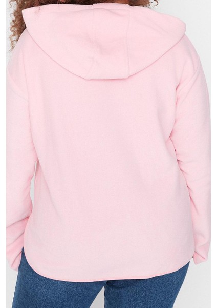 Kadın Büyük Beden Moda Şık Oversize Kapüşonlu Düşük Kol Regular Kalın Polar Örme Sweatshirt