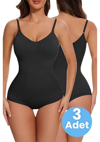 Kadın Dikişsiz Toparlayıcı ve Inceltici Çıtçıtlı Ip Askılı Slip Body Korse 3'lü Set