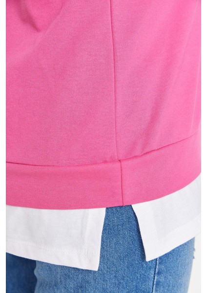 Kadın Büyük Beden Oversize Bisiklet Yaka Düşük Kol Alttan T-Shirt Çıkma Görünüm Ince Örme Sweatshirt fırsatları