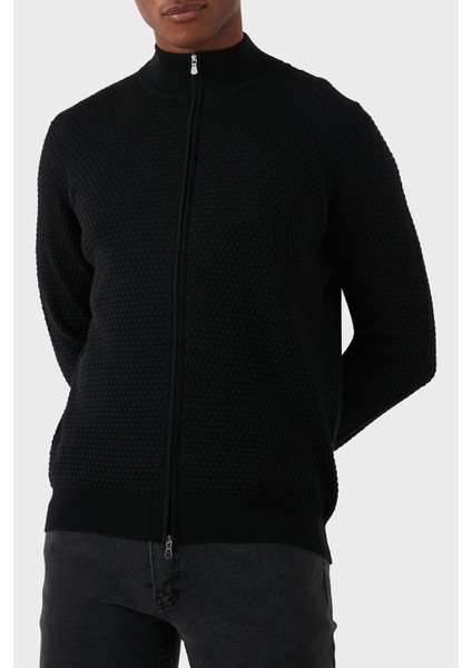 % 100 Yün Regular Fit Dik Yaka Fermuarlı Hırka Erkek Hırka 57178 14222 099 indirimleri
