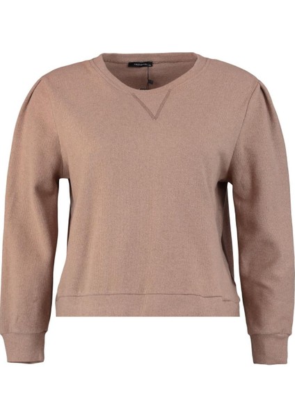 Kadın Büyük Beden Moda Şık Regular Bisiklet Yaka Balon Kol Regular Selanik Ince Örme Sweatshirt
