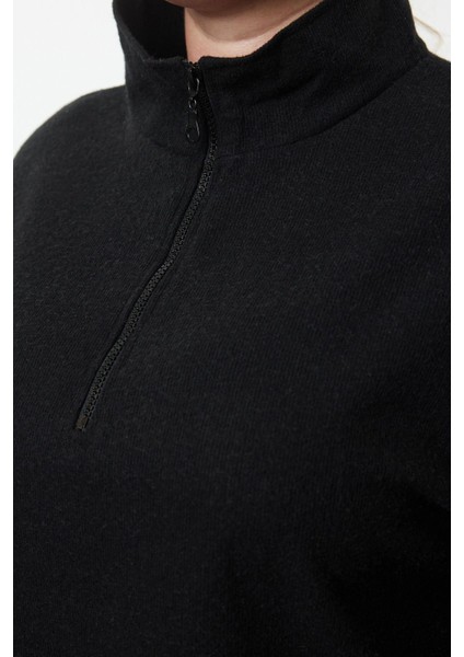 Kadın Büyük Beden Moda Şık Regular Dik Yaka Düşük Kol Crop Sweatshirt indirimleri