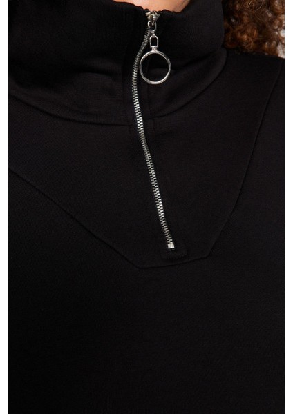 Kadın Büyük Beden Oversize Fermuarlı Yaka Düşük Kol Uzun Kalın Içi Polarlı Fermuarlı Örme Sweatshirt indirimleri