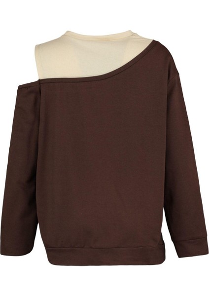 Kadın Büyük Beden Moda Regular Bisiklet Yaka Standart Kol Regular Omuz Detaylı Ince Örme Sweatshirt