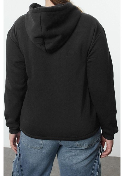 Kadın Büyük Beden Moda Şık Regular Kapüşonlu Standart Kol Regular Örme Sweatshirt