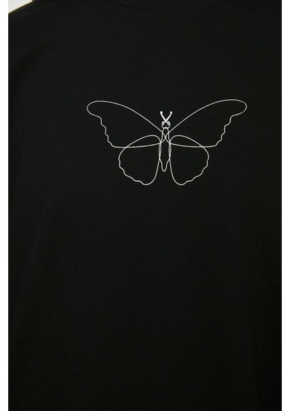 Kadın Tesettür Regular Bisiklet Yaka Standart Kol Regular Yırtmaç Detaylı Baskılı Örme Sweatshirt fırsatları