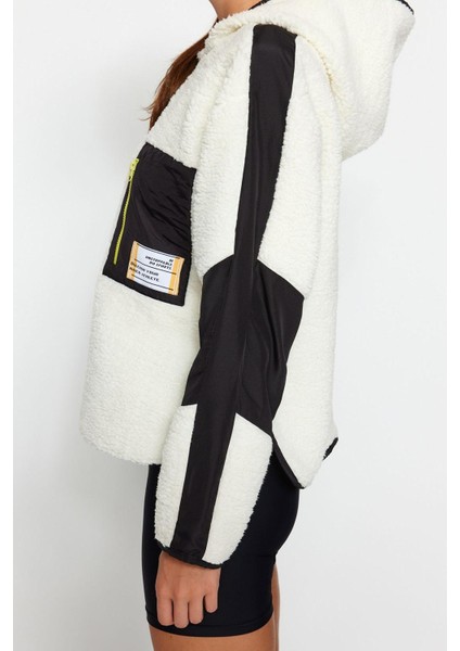 Kadın Oversize Fermuarlı Yaka Düşük Kol Paraşüt Kumaş Detaylı Peluş Geniş Kalıp Örme Spor Sweatshirt indirimleri