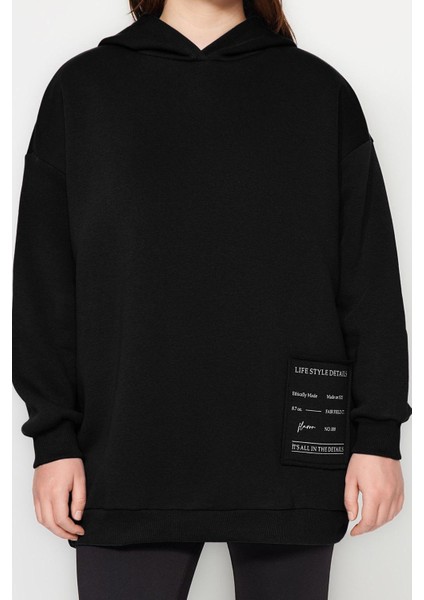 Kadın Büyük Beden Moda Şık Relaxed Kapüşonlu Düşük Kol Regular Örme Sweatshirt