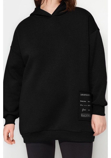 Kadın Büyük Beden Moda Şık Relaxed Kapüşonlu Düşük Kol Regular Örme Sweatshirt