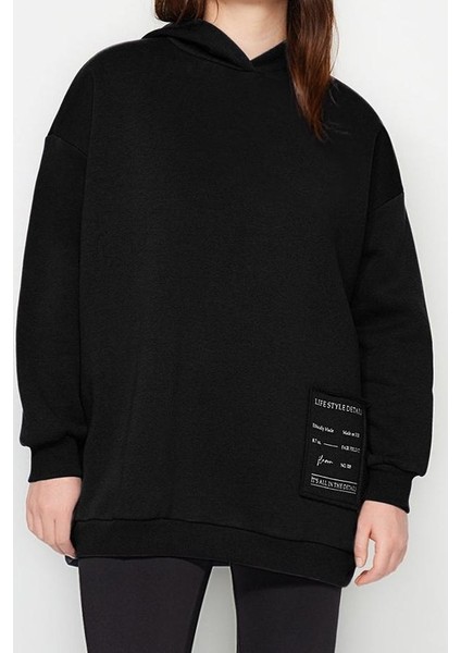 Kadın Büyük Beden Moda Şık Relaxed Kapüşonlu Düşük Kol Regular Örme Sweatshirt