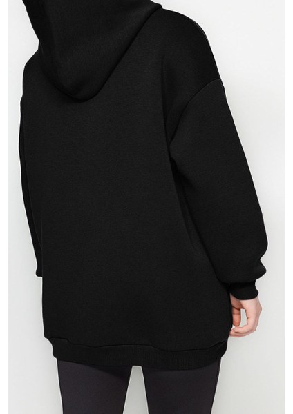Kadın Büyük Beden Moda Şık Relaxed Kapüşonlu Düşük Kol Regular Örme Sweatshirt
