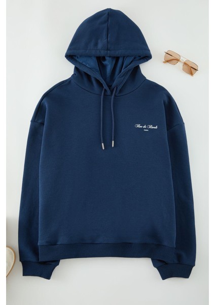 Kadın Büyük Beden Moda Şık Oversize Kapüşonlu Standart Kol Regular Basic Sweatshirt