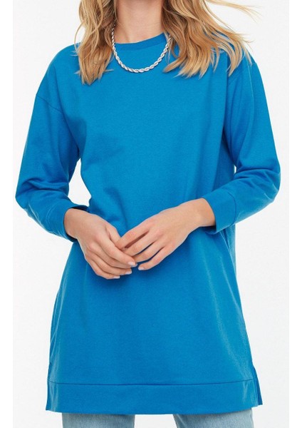 Kadın Tesettür Moda Şık Regular Bisiklet Yaka Düşük Kol Uzun 2li Paket Basic Örme Sweatshirt