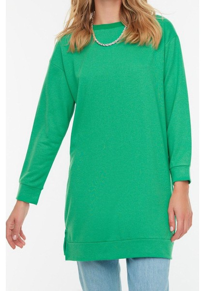 Kadın Tesettür Moda Şık Regular Bisiklet Yaka Düşük Kol Uzun 2li Paket Basic Örme Sweatshirt