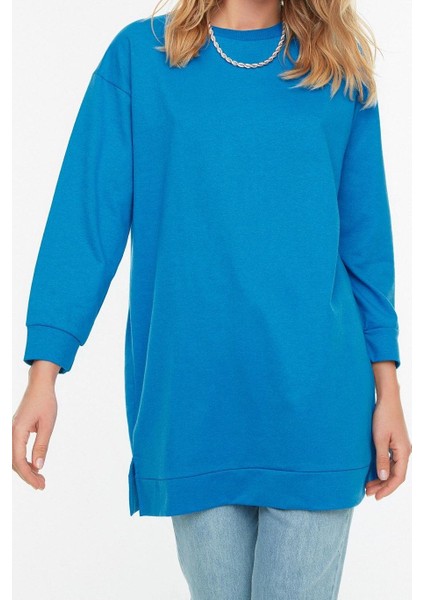 Kadın Tesettür Moda Şık Regular Bisiklet Yaka Düşük Kol Uzun 2li Paket Basic Örme Sweatshirt