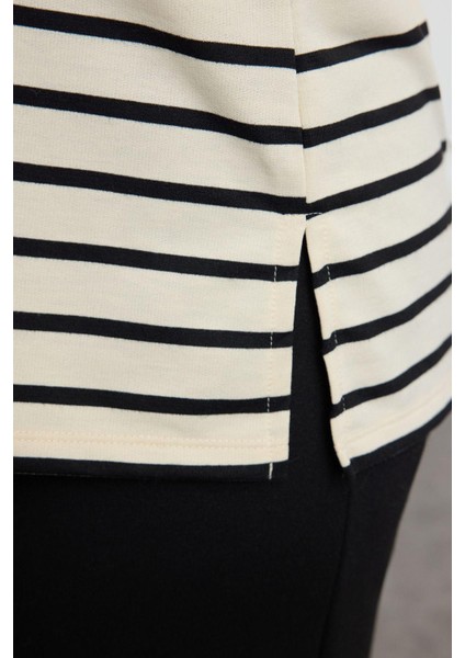 Kadın Büyük Beden Regular Bisiklet Yaka Standart Kol Regular Çizgili Normal Kalıp Örme Sweatshirt fırsatları