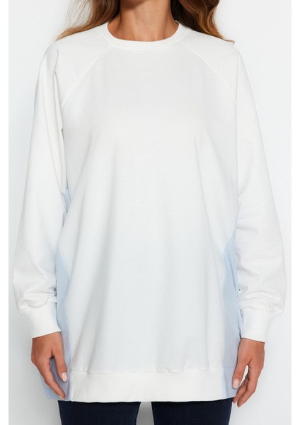 Kadın Tesettür Moda Şık Regular Bisiklet Yaka Standart Kol Regular Dokuma Parçalı Örme Tunik