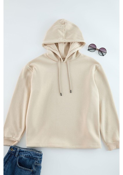 Kadın Büyük Beden Moda Şık Regular Kapüşonlu Standart Kol Regular Örme Sweatshirt