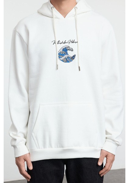 Kadın Moda Şık Bol Kapüşonlu Standart Kol Regular Hokusai Lisans Unıex Normal Kesim Sweatshirt