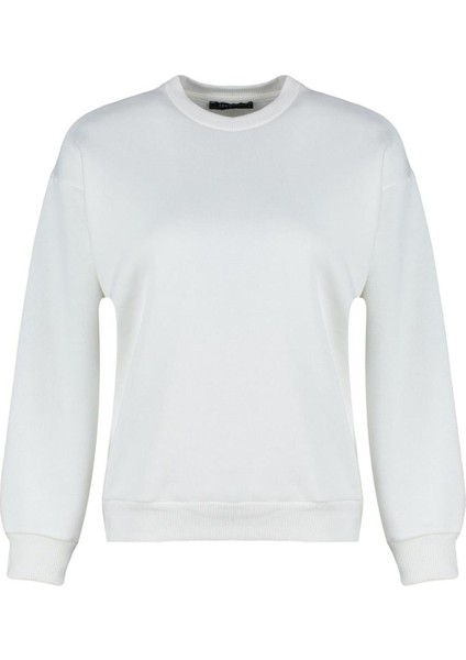 Kadın Regular Bisiklet Yaka Düşük Kol Regular Kalın Içi Polarlı Normal Kalıp Basic Örme Sweatshirt